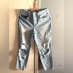 Blue Cropped Distressed Jeans